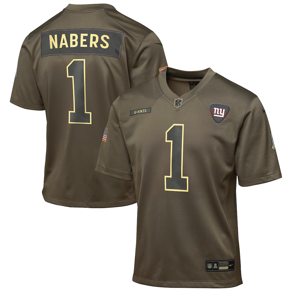Youth New York Giants Malik Nabers  Olive 2025 Salute to Service Game Jersey