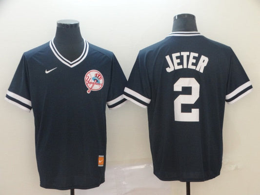 Men's New York Yankees1 Derek Jeter #2 Navy Stitched Jersey