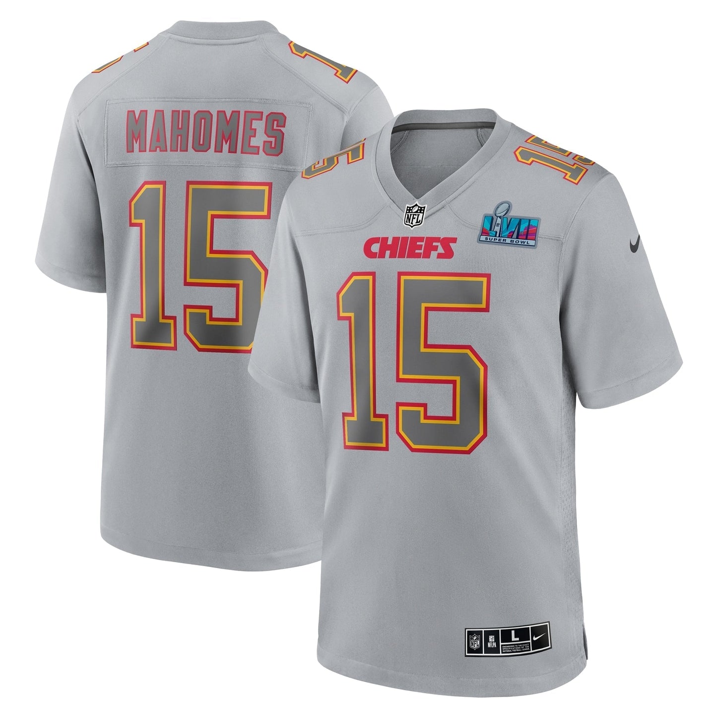 Patrick Mahomes Kansas City Chiefs  Super Bowl LVII Patch Atmosphere Fashion Game Jersey - GrayYOUTH)