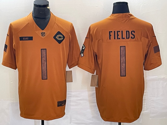 Men's Chicago Bears Justin Fields Brown 2023 Salute To Service Limited Jersey