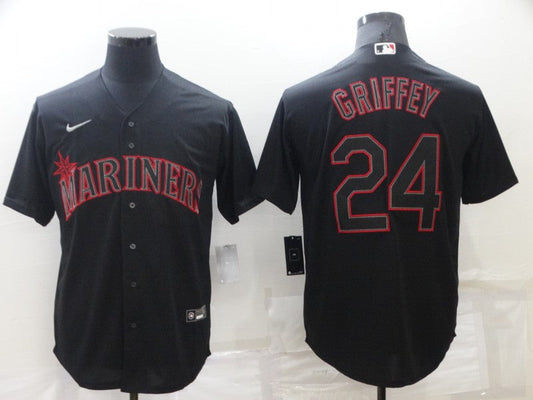 Men's Seattle Mariners Ken Griffey Jr. #24 Black Replica Baseball Jersey1