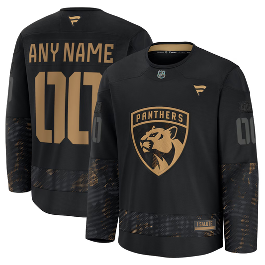 Men's Florida Panthers Fanatics Black 2024 Military Appreciation Practice Custom Jersey