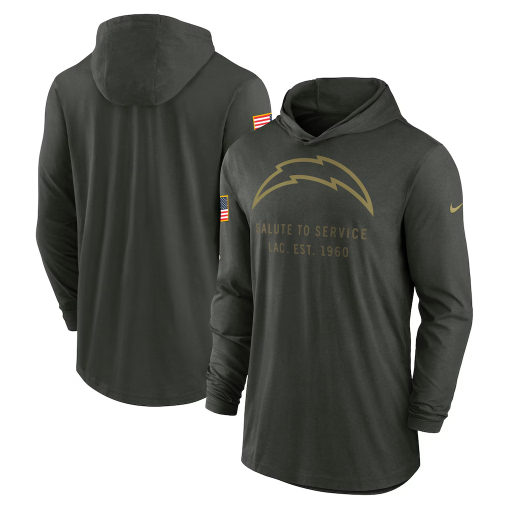 Men's Los Angeles Chargers  Forest Green 2025 Salute to Service Sideline Dri-FIT Lightweight Hooded Pullover