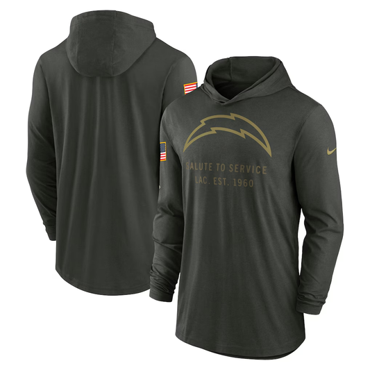 Men's Los Angeles Chargers  Forest Green 2025 Salute to Service Sideline Dri-FIT Lightweight Hooded Pullover