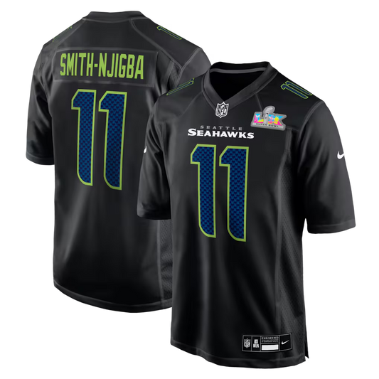 Men's Seattle Seahawks Jaxon Smith-Njigba  Black Super Bowl LX Patch Carbon Fashion Game Jersey