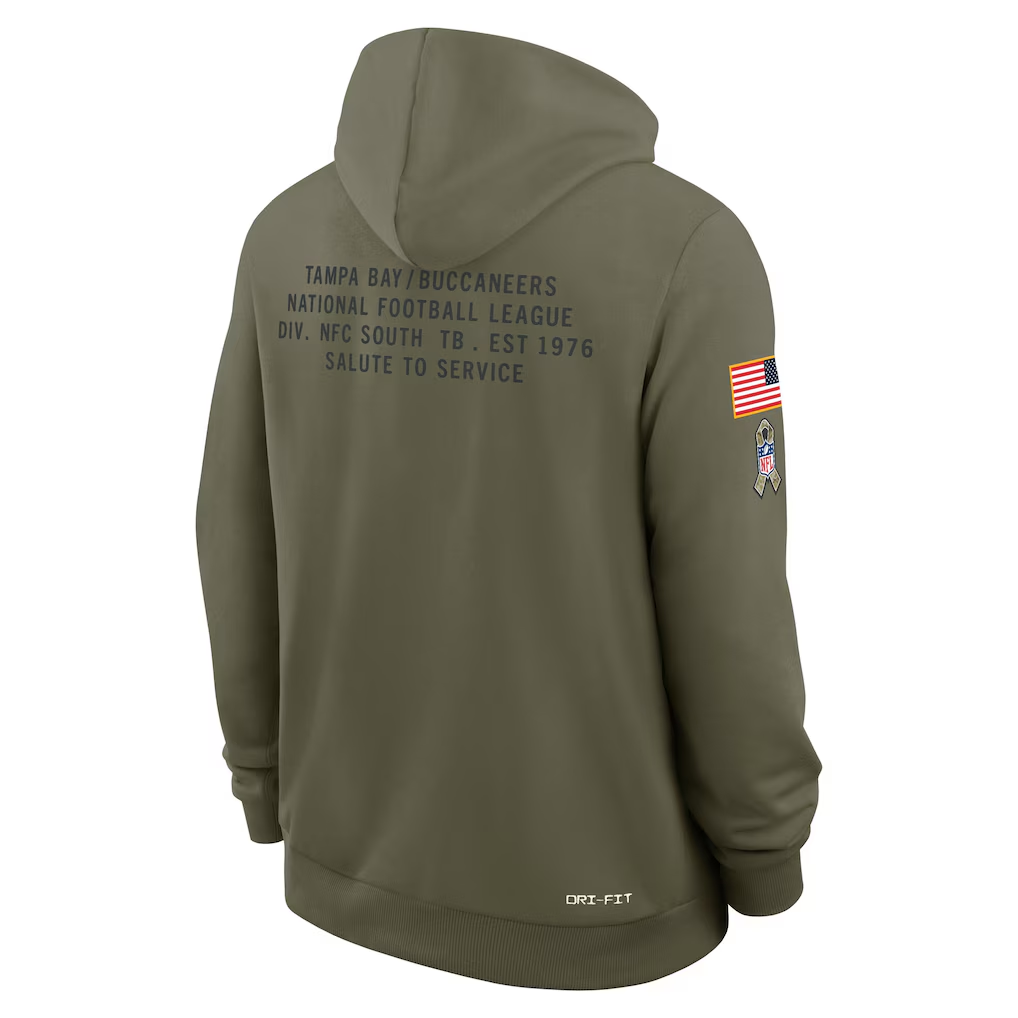 Men's Tampa Bay Buccaneers  Olive 2025 Salute to Service Sideline Standard Issue Dri-FIT Hoodie