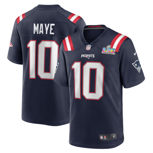 Men's New England Patriots Drake Maye Navy Super Bowl LX Patch Game Jersey