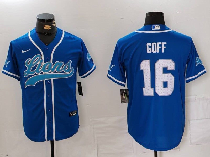 Men's Detroit Lions Jared Goff Blue Game Jersey