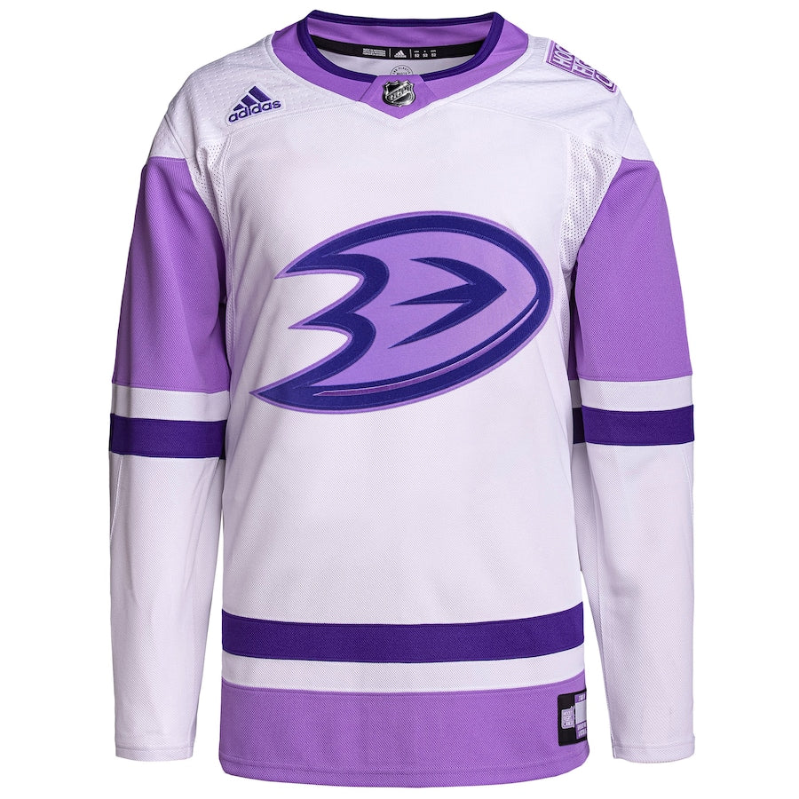 Custom Anaheim Ducks   Hockey Fights Cancer Primegreen   Blank Practice Jersey - White/Purple