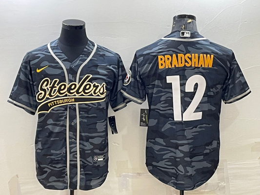 Men's Pittsburgh Steelers Terry Bradshaw Gray Camouflage Game Jersey