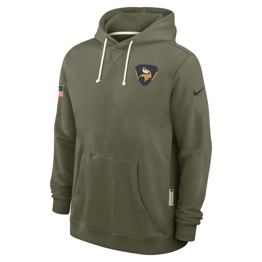 Men's Minnesota Vikings  Olive 2025 Salute to Service Sideline Standard Issue Dri-FIT Hoodie