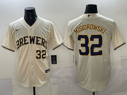 Men's Milwaukee Brewers Jacob Misiorowski Cream Home Replica Player Jersey