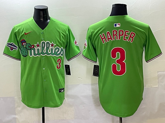 Men's Philadelphia Phillies Bryce Harper Green Player Game Jersey