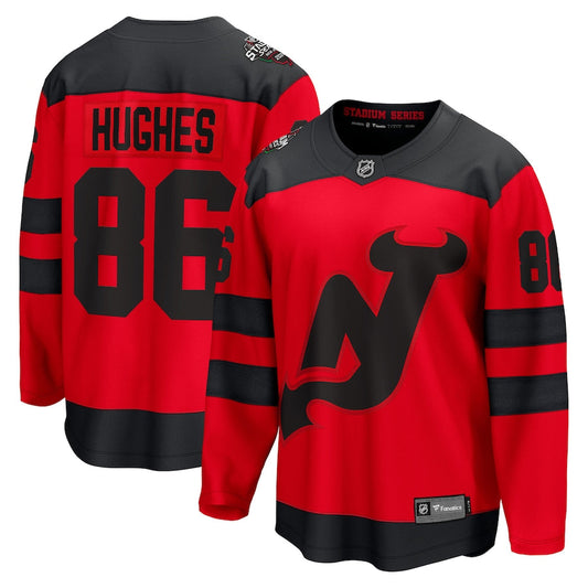 Jack Hughes New Shirt Devils Fanatics Branded 2024 NHL Stadium Series Breakaway Player Shirt Red
