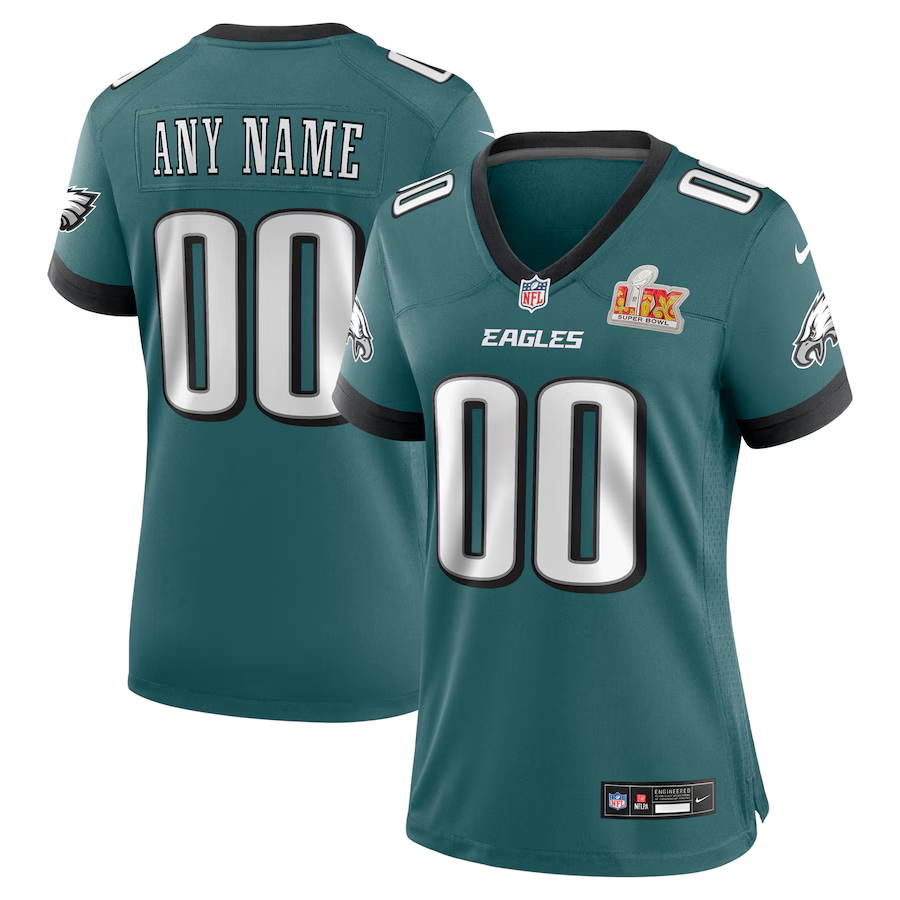 Women's Philadelphia Eagles  Midnight Green Super Bowl LIX Custom Game Jersey