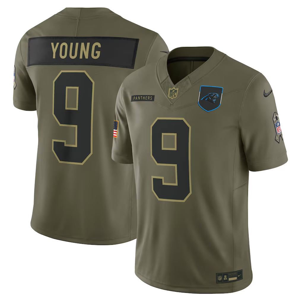 Men's Carolina Panthers Bryce Young  Olive 2025 Salute to Service Limited Jersey