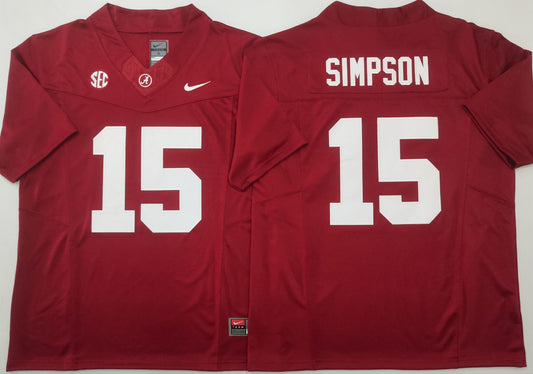 Men's Alabama Crimson Ty Simpson #15 Red Player Jersey