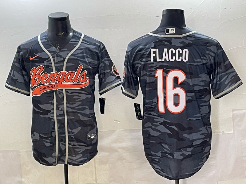 Men's Cincinnati Bengals Joe Flacco Grey Camouflage Team Game Jersey
