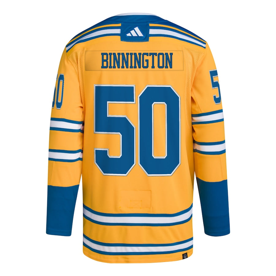 Men's St. Louis Blues Jordan Binnington  Gold Reverse Retro 2.0 Authentic Player Jersey