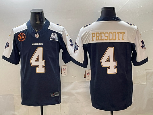 Men's Dallas Cowboys Dak Prescott #4 Navy Game Team Jersey