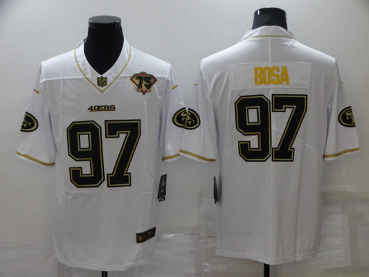 Men's San Francisco 49ers Nick Bosa #97 White 75th Anniversary Game Jersey1