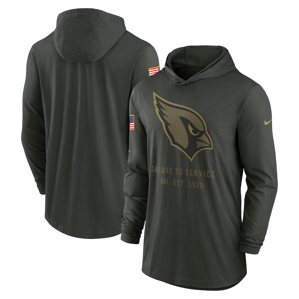 Men's Arizona Cardinals  Forest Green 2025 Salute to Service Sideline Dri-FIT Lightweight Hooded Pullover
