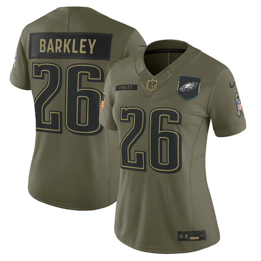 Women's Philadelphia Eagles Saquon Barkley  Olive 2025 Salute to Service Limited Jersey