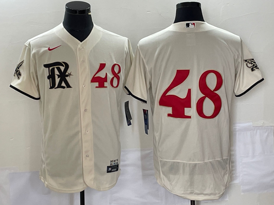Men's Texas Rangers Jacob deGrom #48 Cream 2023 City Connect Replica Player Jersey1