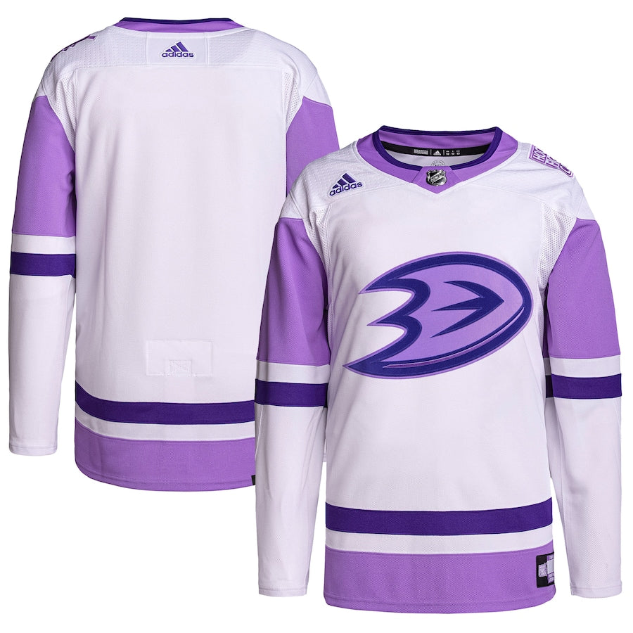 Custom Anaheim Ducks   Hockey Fights Cancer Primegreen   Blank Practice Jersey - White/Purple