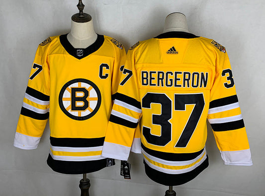 Men's Boston Bruins Patrice Bergeron #37 Yellow Player Game Jersey1