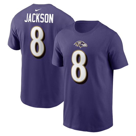 Men's Baltimore Ravens Lamar Jackson  Purple Player Name & Number T-Shirt