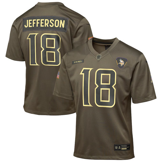 Youth Minnesota Vikings Justin Jefferson  Olive 2025 Salute to Service Game Jersey