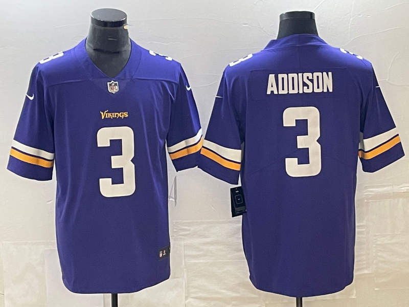 Men's Minnesota Vikings Jordan Addison #3 Purple 2023 NFL active First Round Pick Game Jerseys