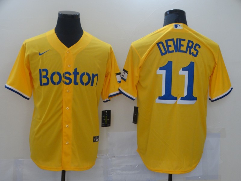 Men's Boston Red Sox Rafael Devers #11 Yellow Replica Baseball Jersey1