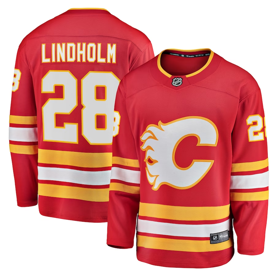 Men's Calgary Flames Elias Lindholm Red Home Team Breakaway Player Jersey