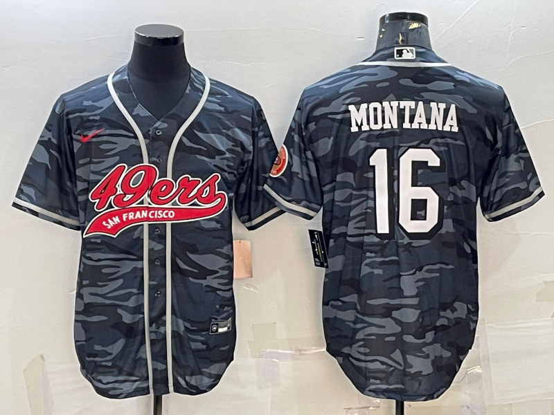 Men's San Francisco 49ers Joe Montana Grey Camouflage Game Jersey Joint Edition