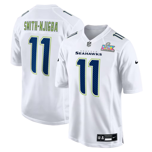 Men's Seattle Seahawks Jaxon Smith-Njigba White Super Bowl LX Patch Tundra Fashion Game Jersey