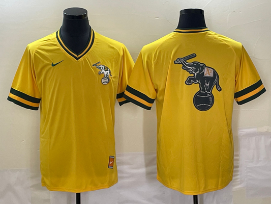 Men's Oakland Athletics Gold Blank Cooperstown Collection Mesh Batting Game Jersey1