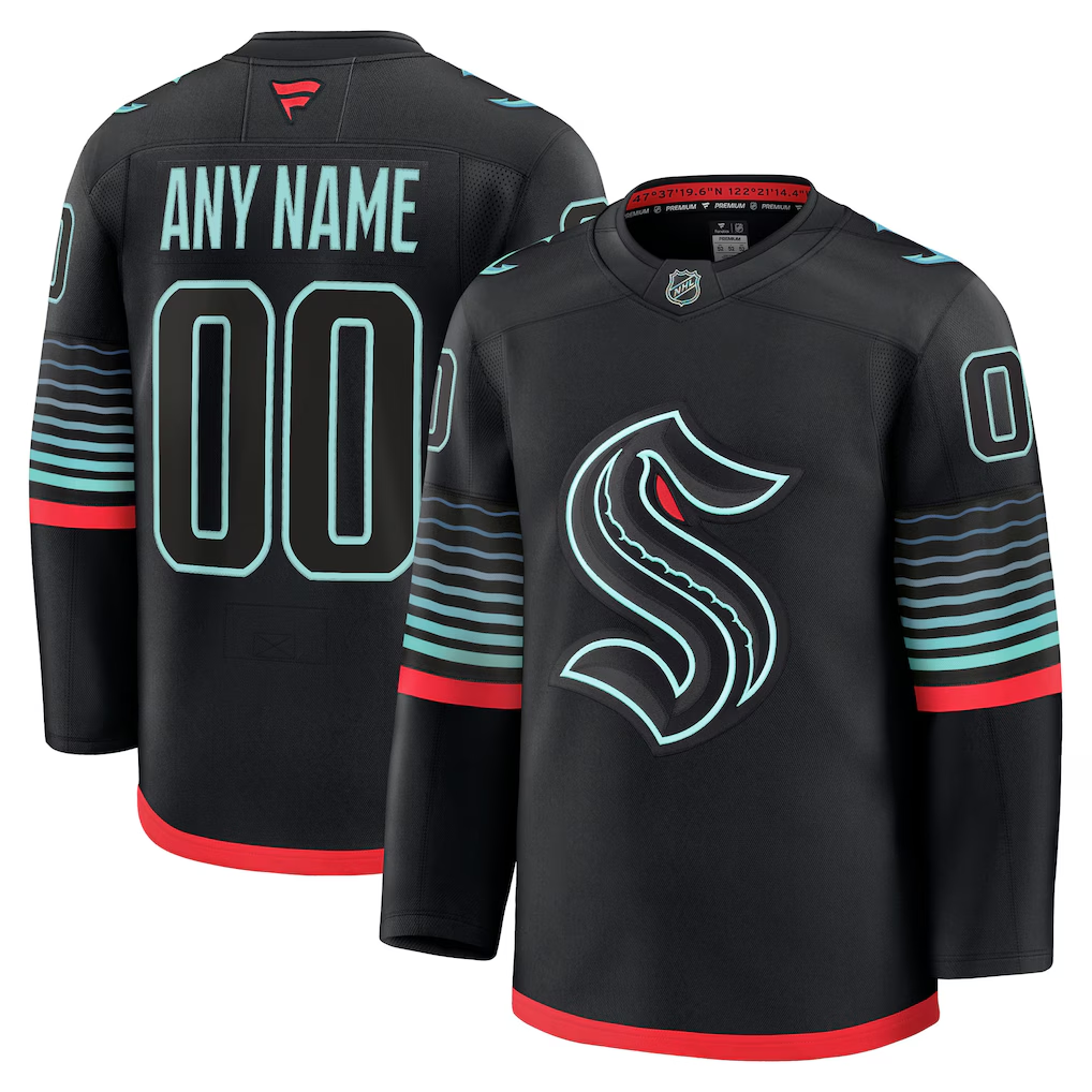 Men's Seattle Kraken Fanatics Black Alternate Premium Custom Jersey