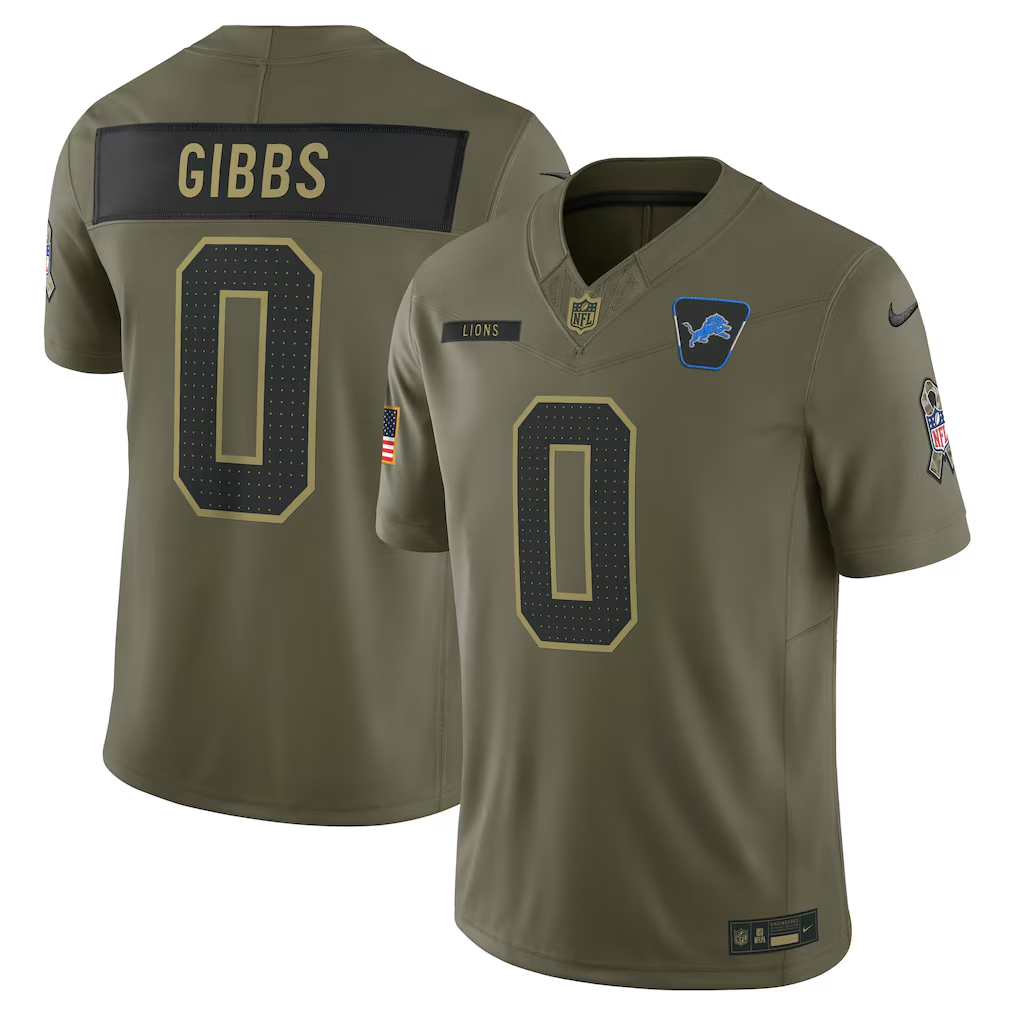 Men's Detroit Lions Jahmyr Gibbs  Olive 2025 Salute to Service Limited Jersey