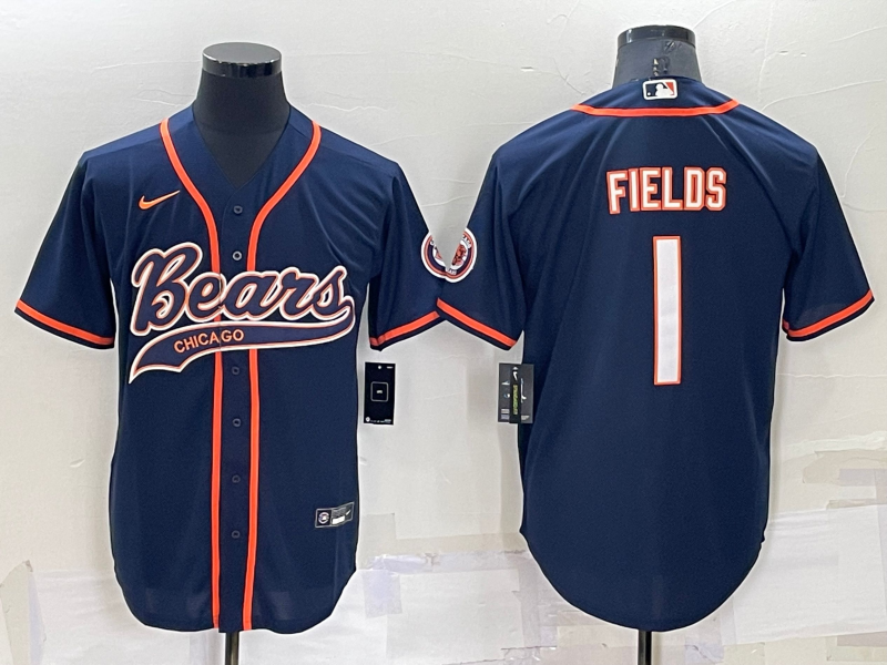 Men's Chicago Bears Justin Fields Navy Game Jersey Joint Edition