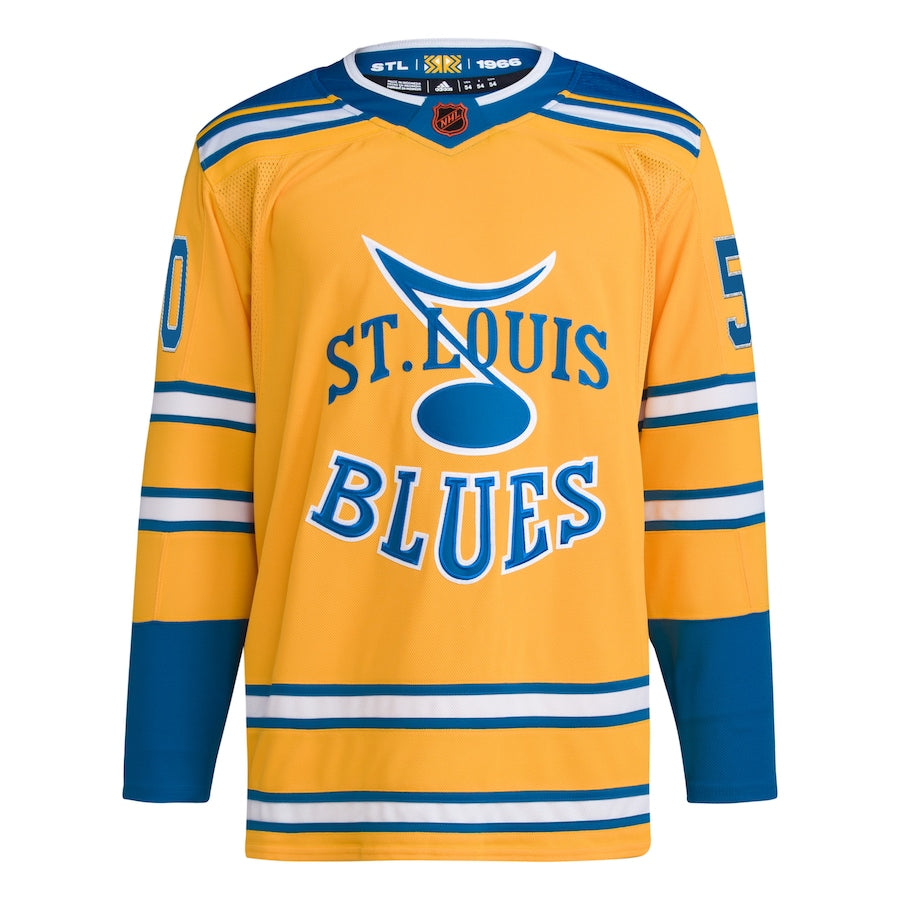 Men's St. Louis Blues Jordan Binnington  Gold Reverse Retro 2.0 Authentic Player Jersey
