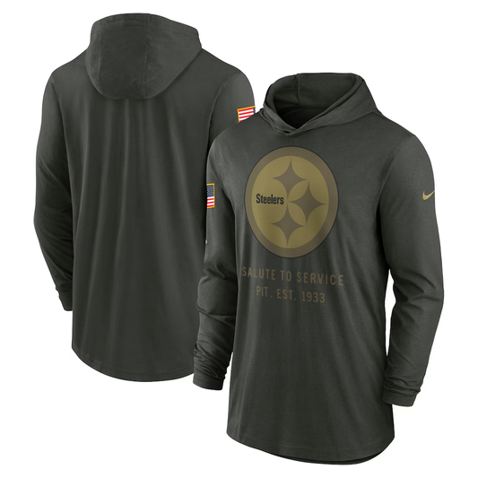 Men's Pittsburgh Steelers  Forest Green 2025 Salute to Service Sideline Dri-FIT Lightweight Hooded Pullover