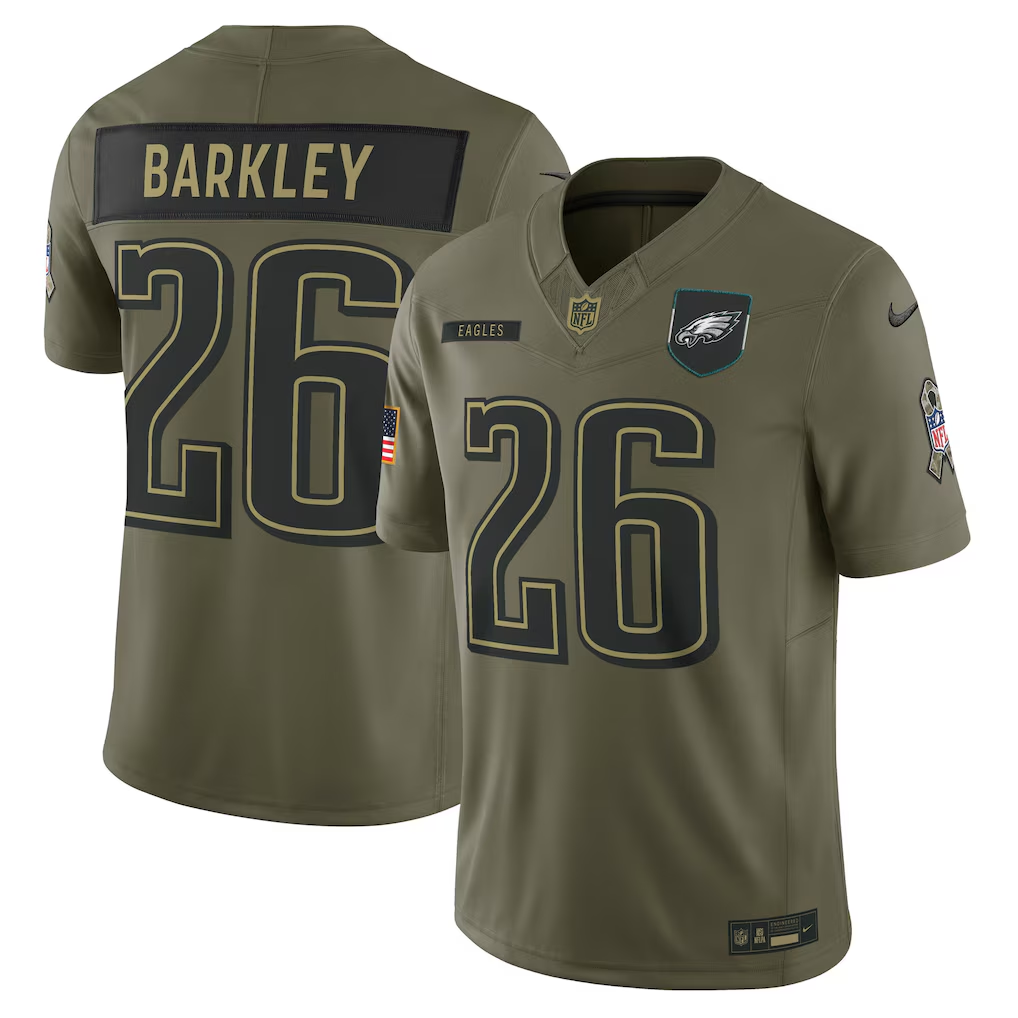 Men's Philadelphia Eagles Saquon Barkley  Olive 2025 Salute to Service Limited Jersey