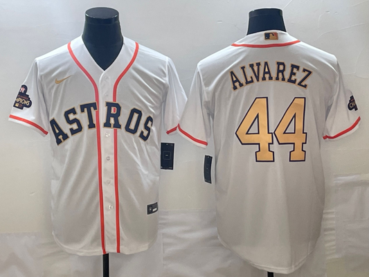 Men's Houston Astros Yordan Alvarez  White/Gold 2023 Gold Collection Replica Player Jersey