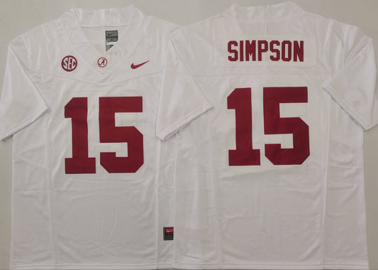 Men's Alabama Crimson Ty Simpson White Player Jersey