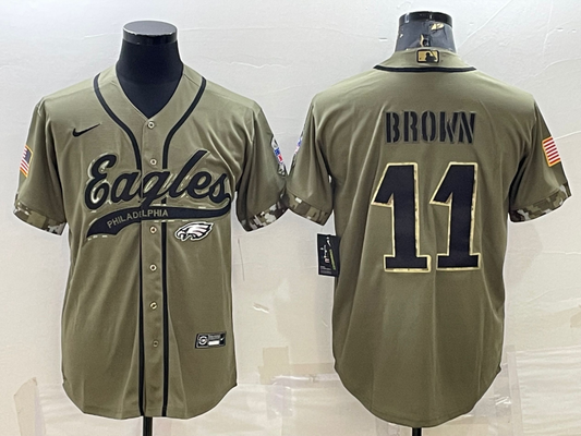Men's Philadelphia Eagles A.J. Brown Olive 2022 Salute To Service Limited Jersey Joint Edition