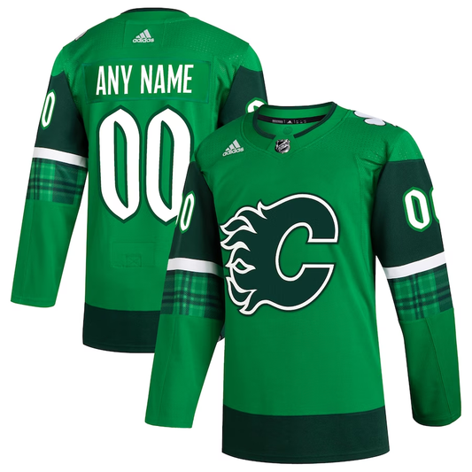 Men's Calgary Flames Kelly Green St. Patrick's Day Authentic Custom Jersey1