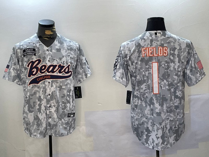 Men's Chicago Bears Justin Fields Arctic Camo 2024 Salute to Service Player Jersey